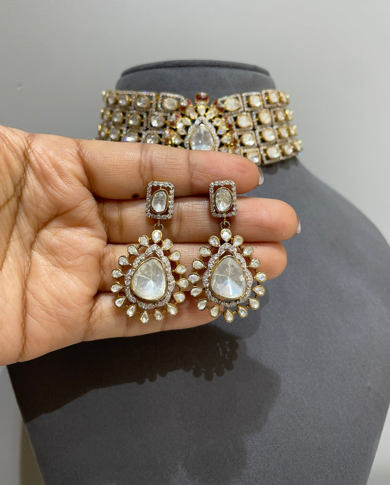 925 Silver Ivory Crystal Polki Choker