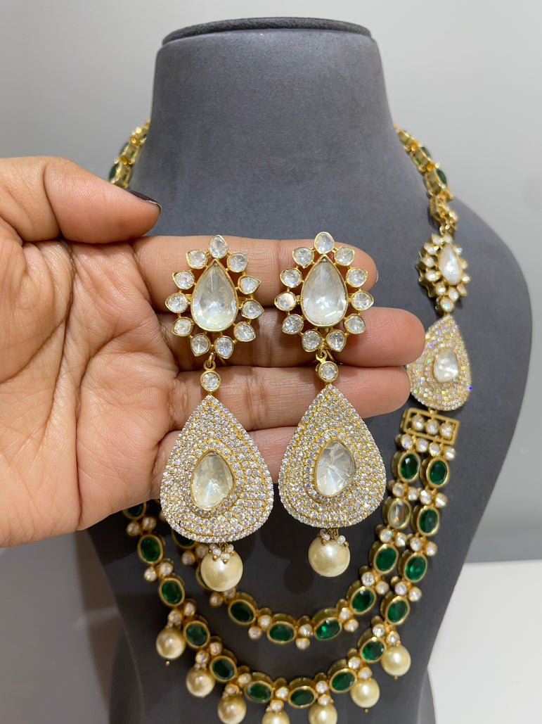 Royal Emerald & Polki Double-Strand Haar Set