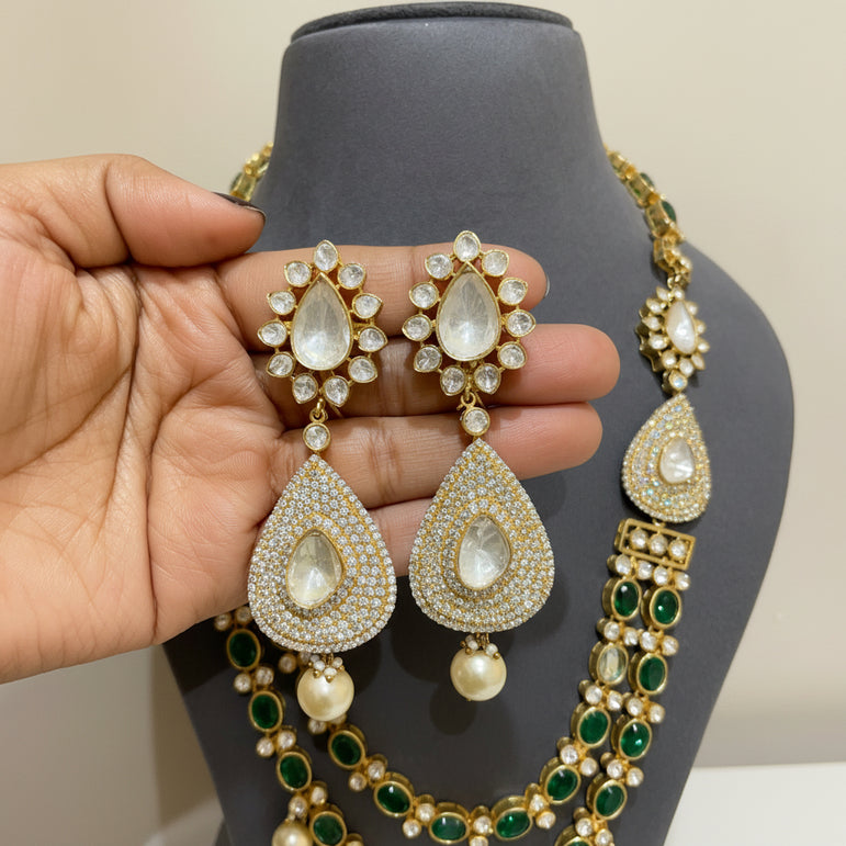 Royal Emerald & Polki Double-Strand Haar Set