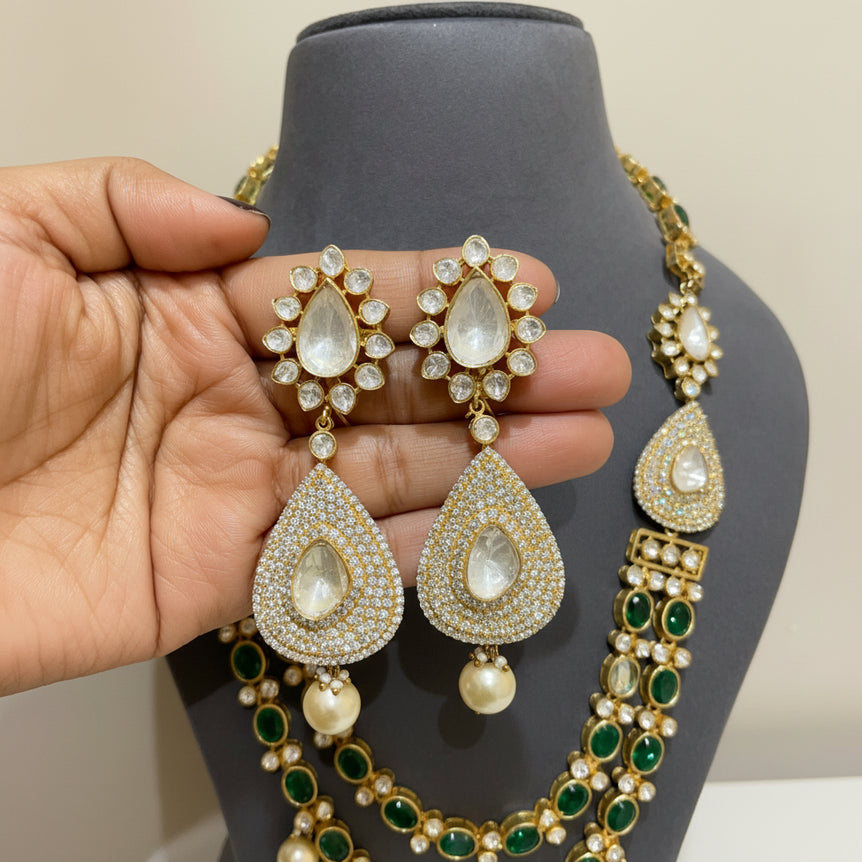 Royal Emerald & Polki Double-Strand Haar Set