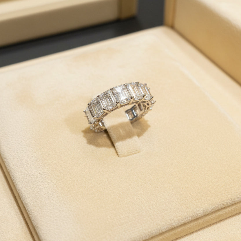 Modern Emerald-Cut Moissanite Eternity Diamond Band Ring