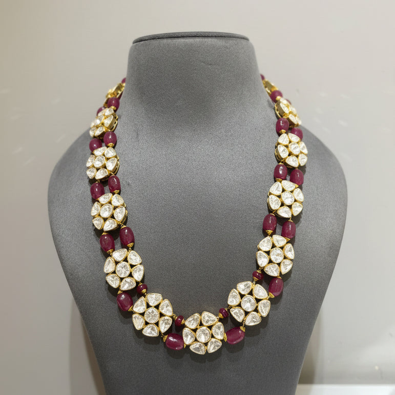 Heritage Moissanite Polki & Ruby Bead Double-Layer Long Set