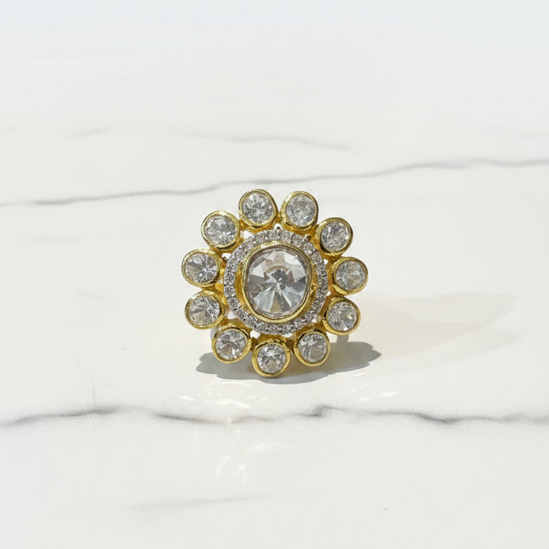 Royal Floral Halo Uncut Polki Cocktail Ring