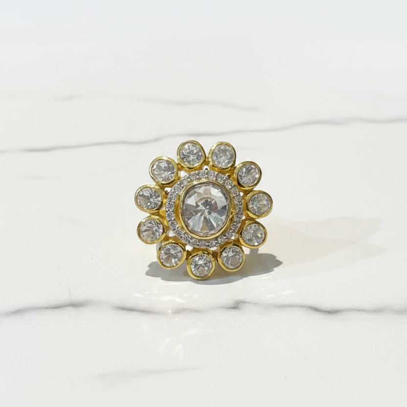 Royal Floral Halo Uncut Polki Cocktail Ring