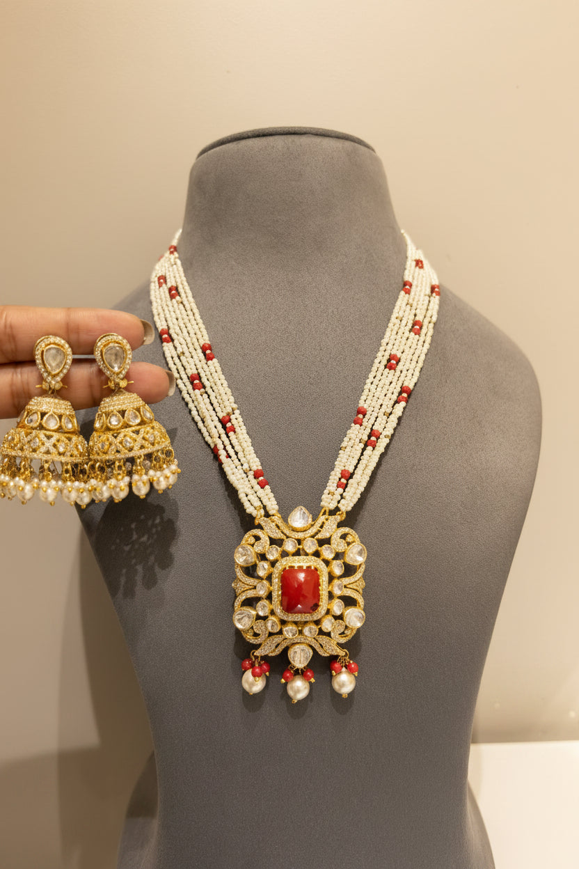Royal Crimson Cushion-Cut Shield Pendant Set