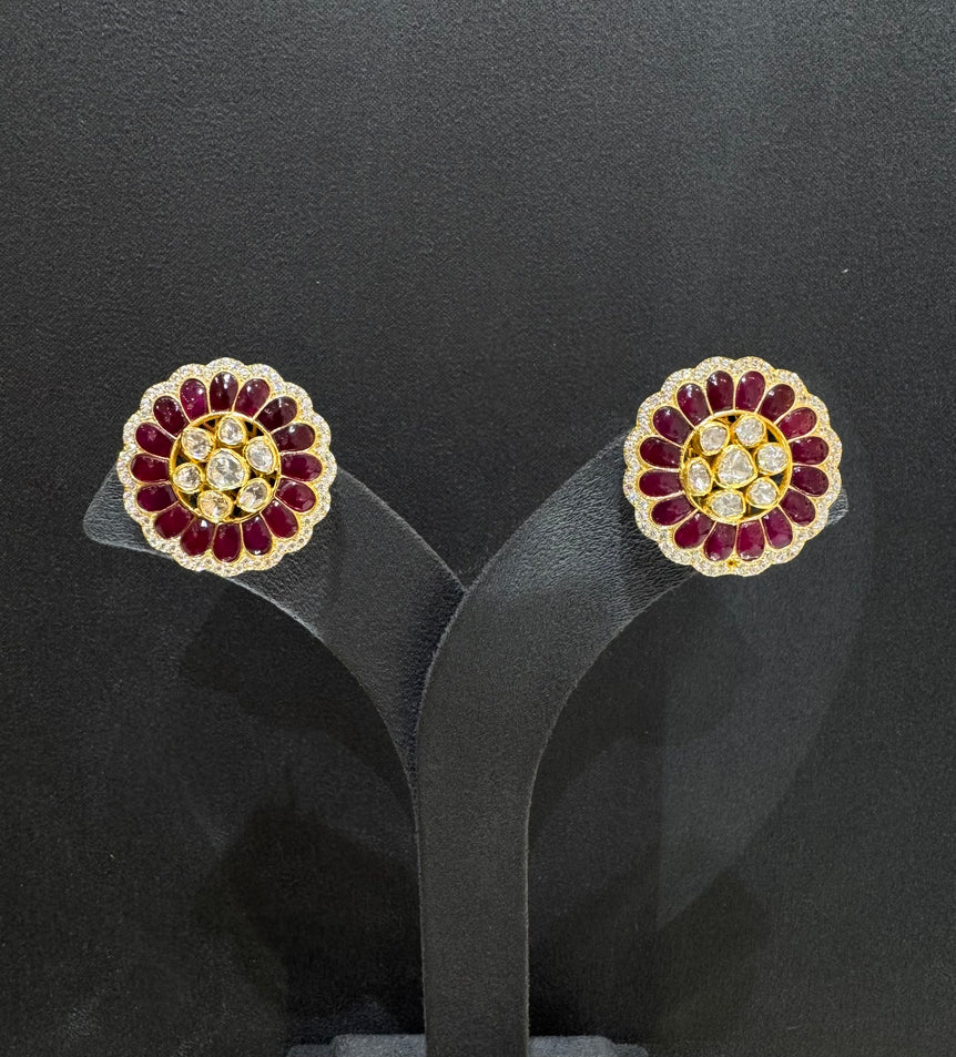 925 Silver Elegant Ruby & Polki Earrings