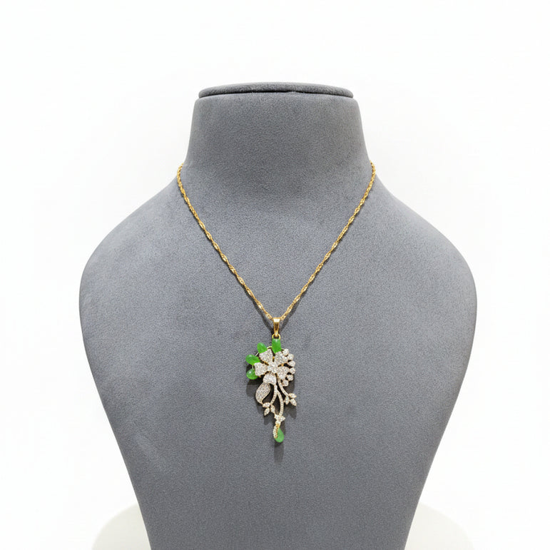 chanted Garden Green Leaf Diamond Pendant Set (Only Pendant Set )