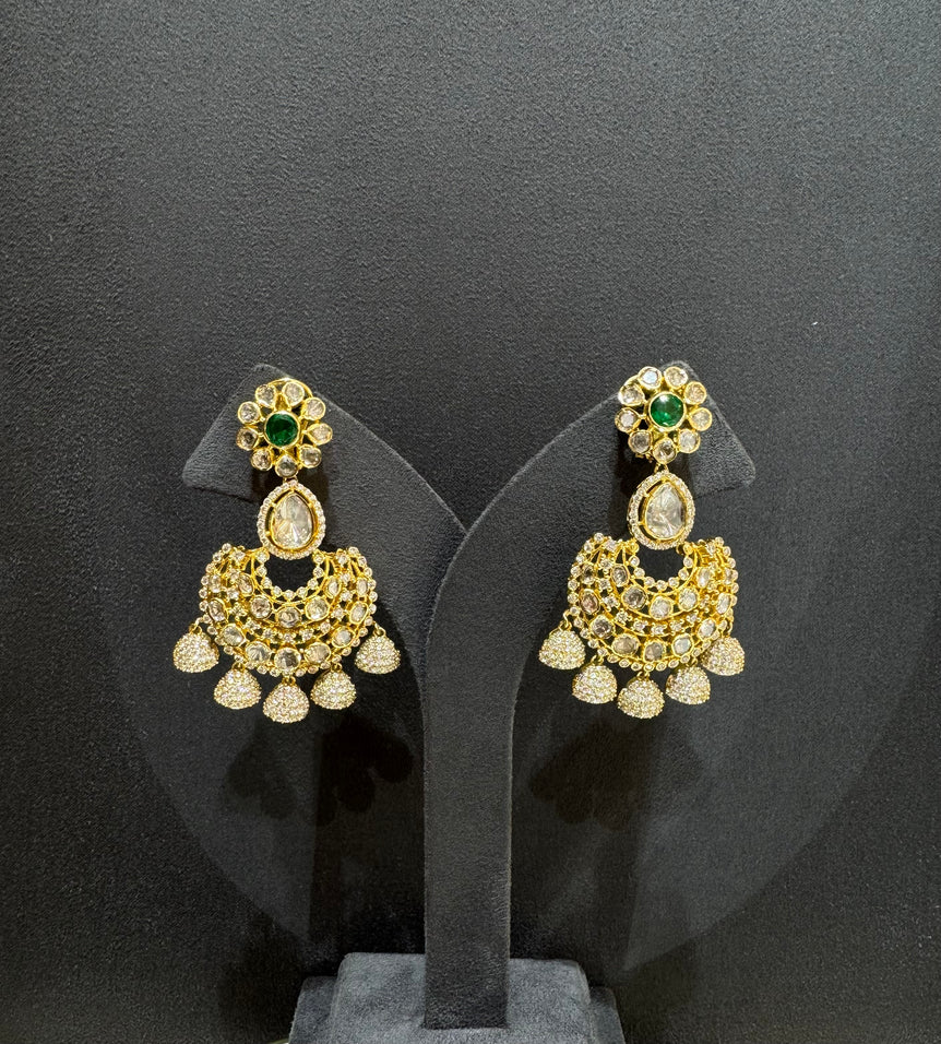 925 Silver Heavy Polki Chandbali Earrings