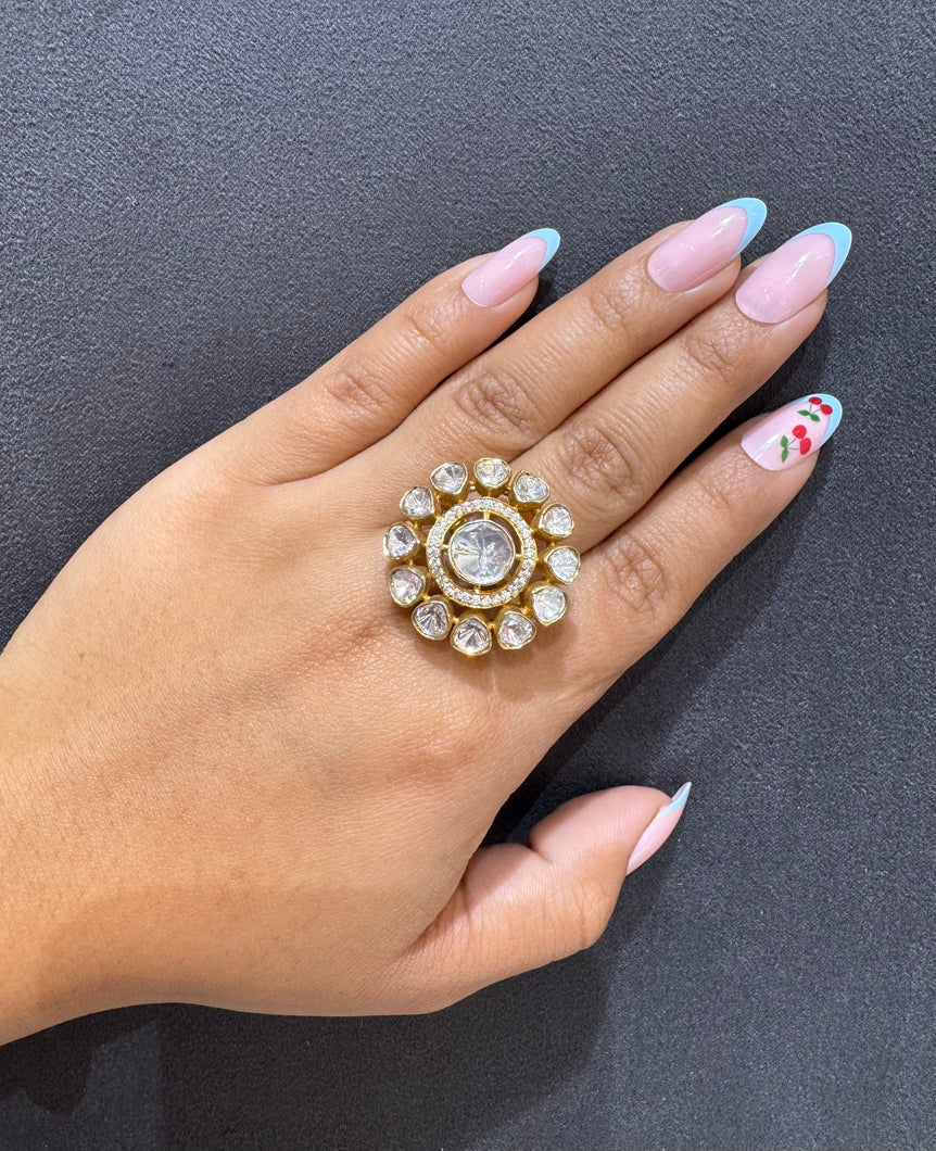 Round Floral Polki Ring