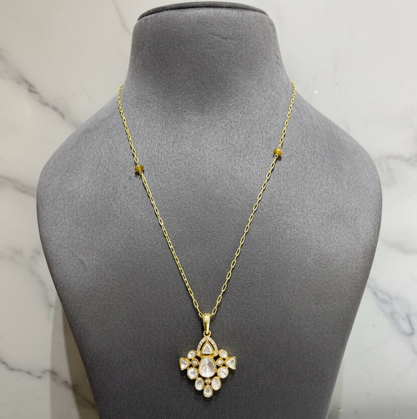 Minimalist Moissanite Polki Pendant Set