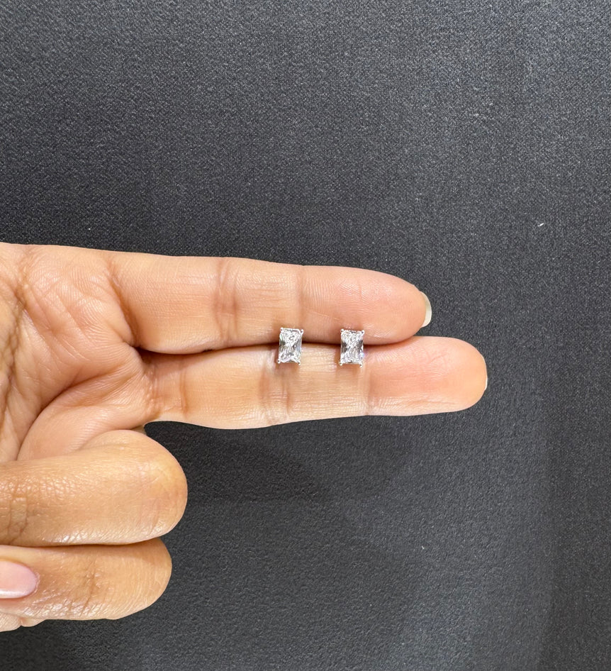 925 Silver Radiant Cut Moissanite Diamond Solitaire Studs