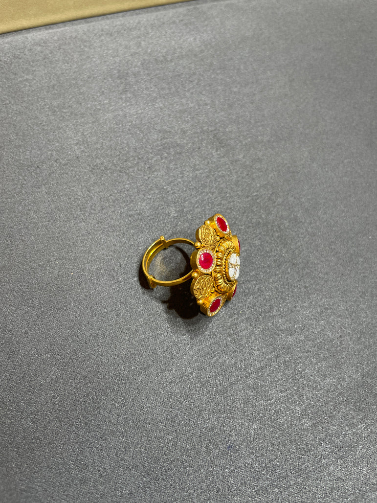 925 Silver Oversized Floral Real Gold Look Ring