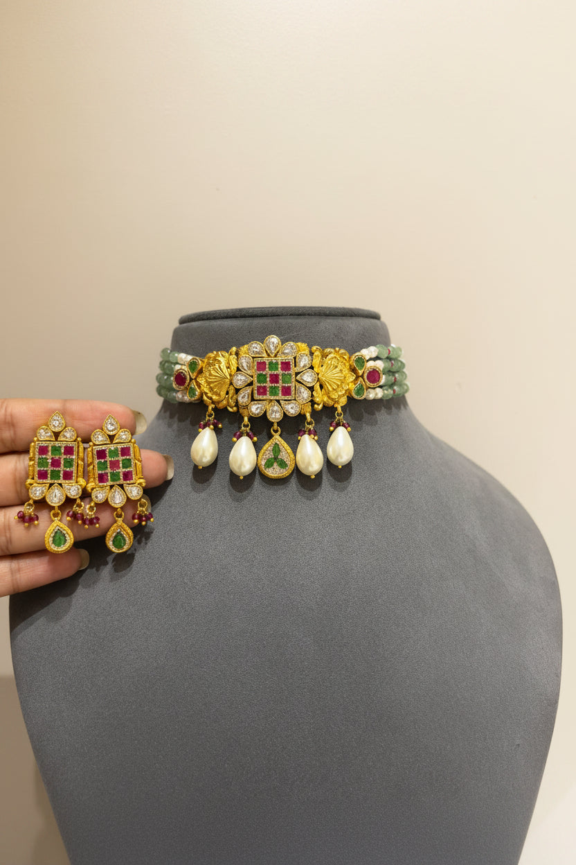 Imperial Antique Kundan Grid Choker