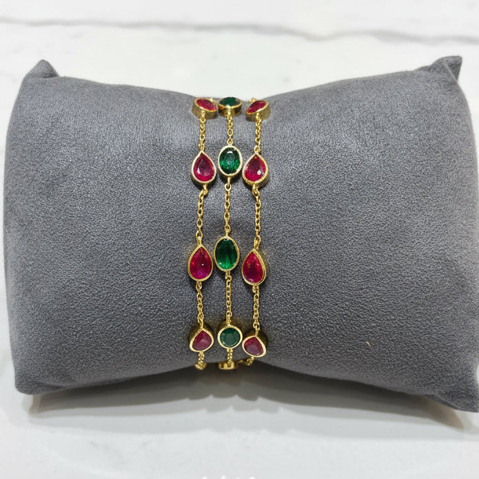 Multi-Strand Ruby & Emerald-Toned Teardrop Station Bracelet