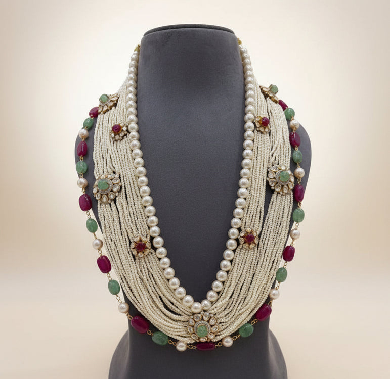 Royal Multi-Strand Seed Pearl & Gemstone Heritage Necklace Set