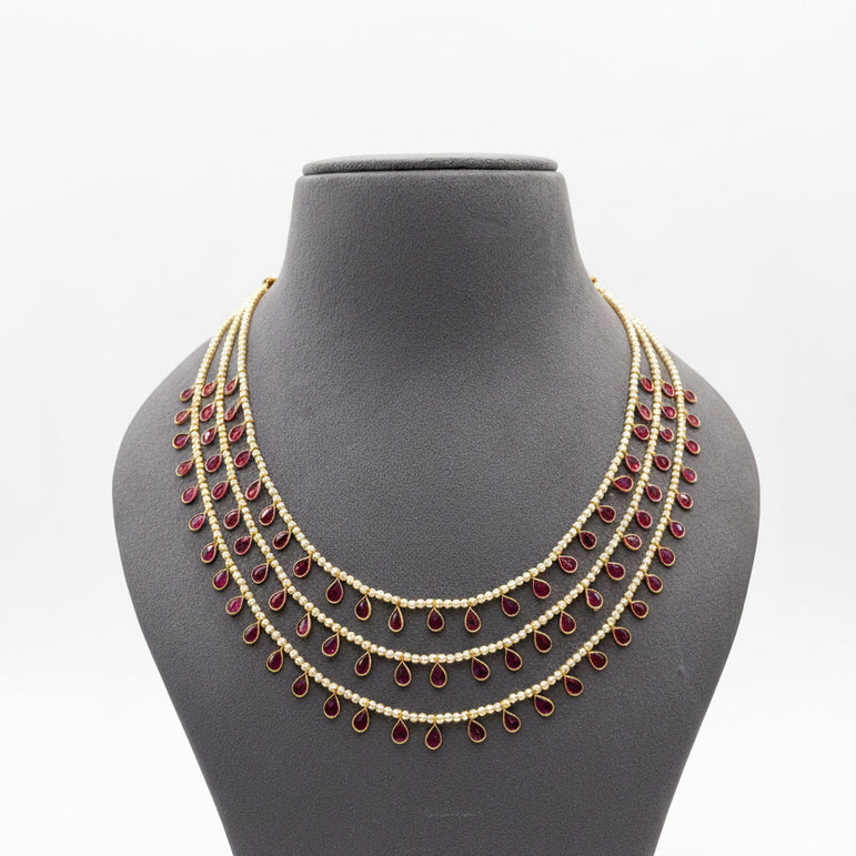 Multi-Layered Pearl & Stone Mala Necklace