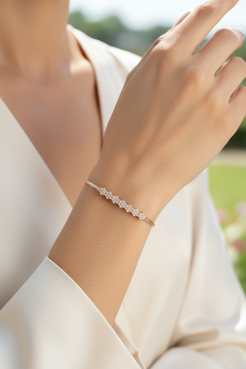 Crystal Petal Symphony Diamond Look Bracelet