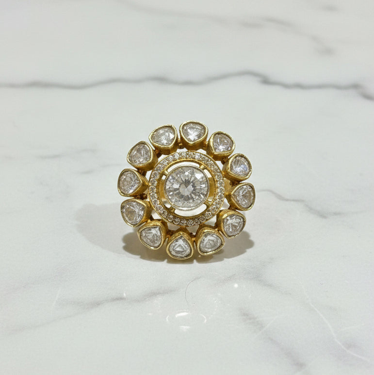 Round Floral Polki Ring