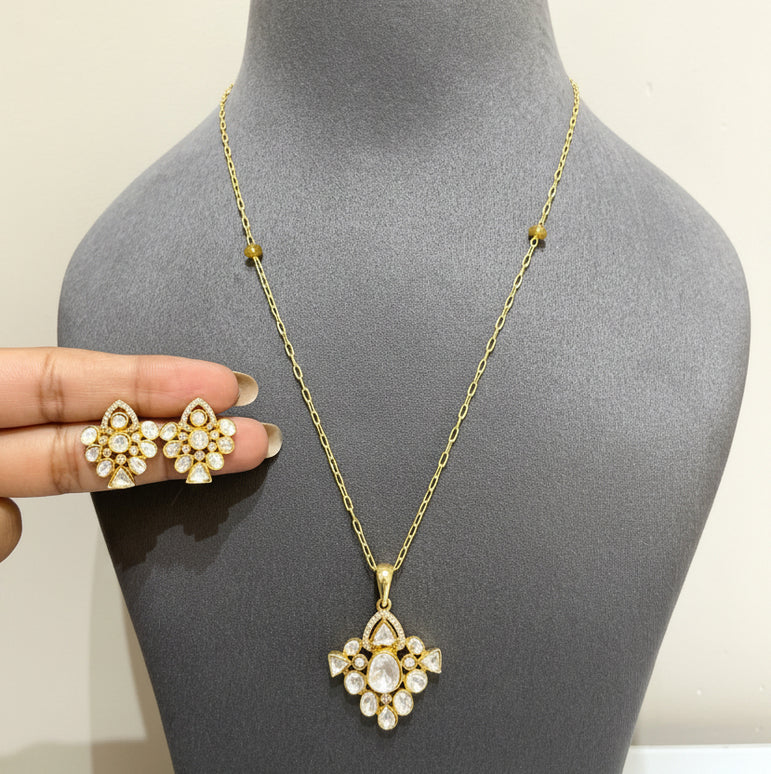 Minimalist Moissanite Polki Pendant Set