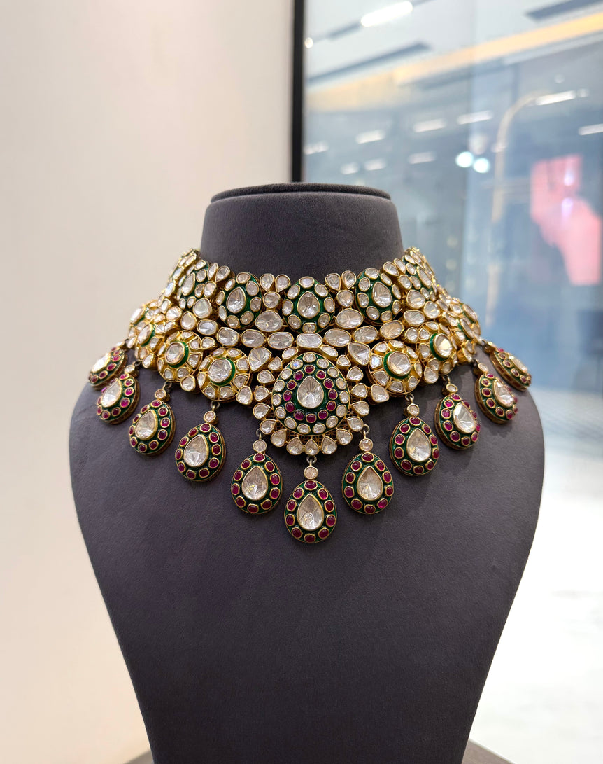 925 Silver Kashi Victorian Heavy Bridal Polki Set