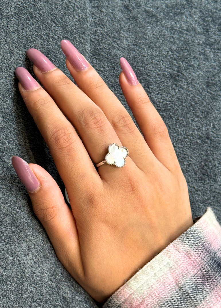 925 PURE SILVER VAN CLEEF WHITE COLOR DESIGN RING