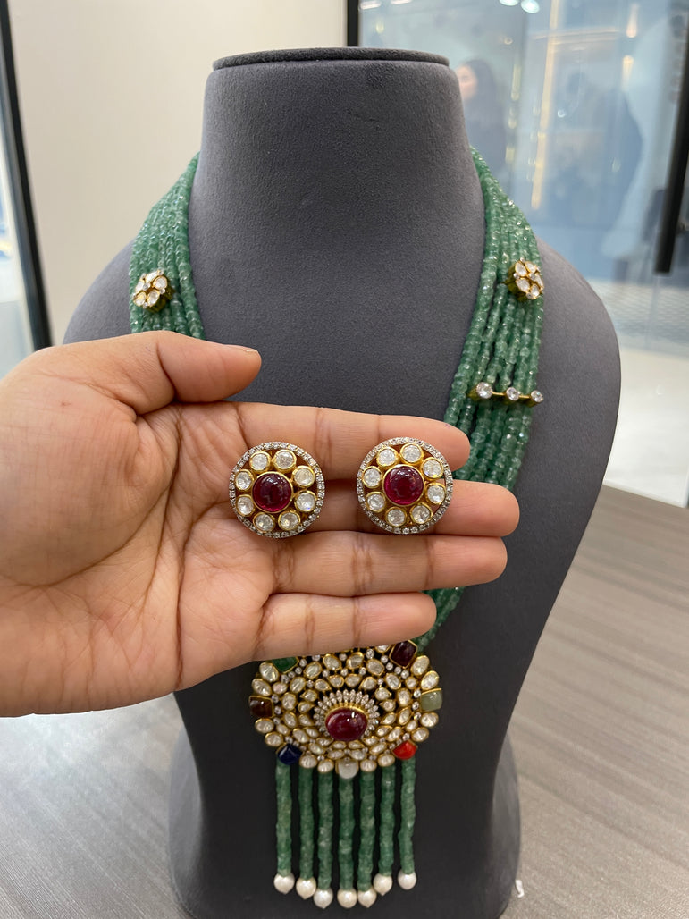 925 Silver Long Ratnavali Polki Haar