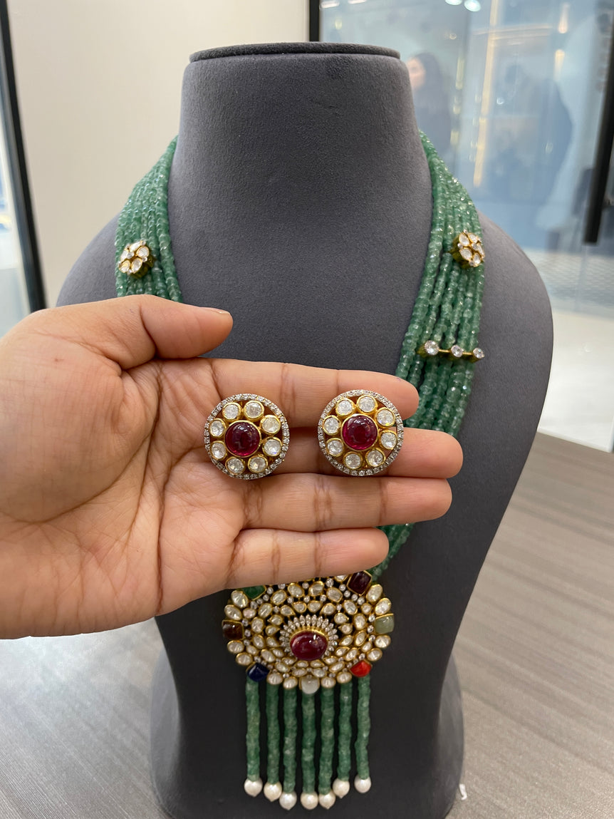 925 Silver Long Ratnavali Polki Haar