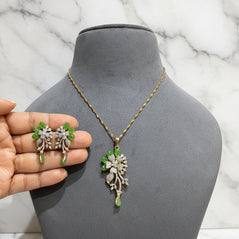 chanted Garden Green Leaf Diamond Pendant Set (Only Pendant Set )