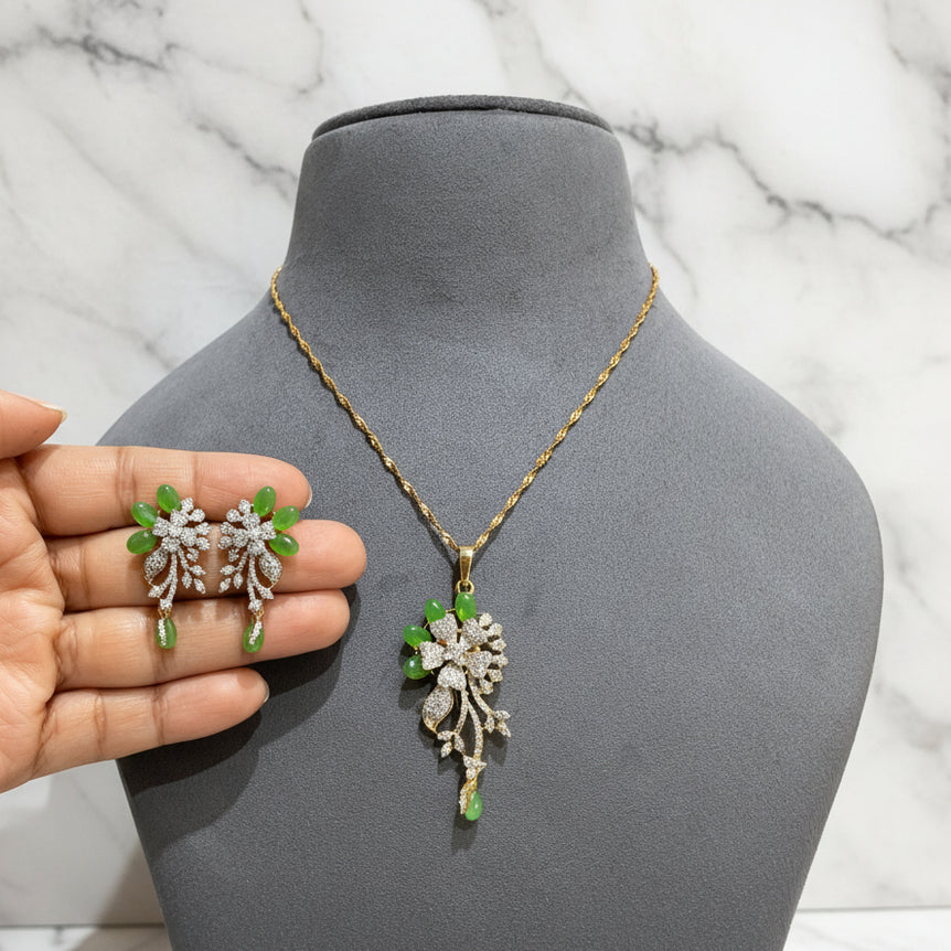 chanted Garden Green Leaf Diamond Pendant Set (Only Pendant Set )