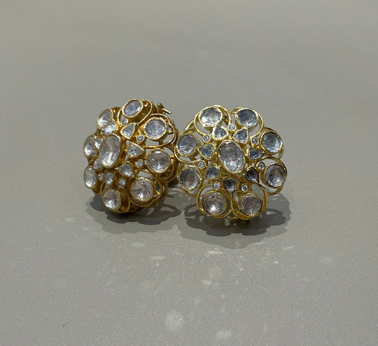 925 Silver Floral Polki Earrings