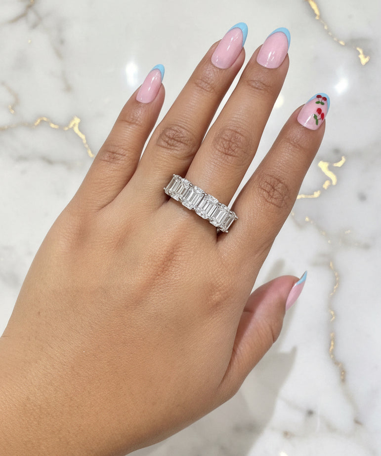 Modern Emerald-Cut Moissanite Eternity Diamond Band Ring