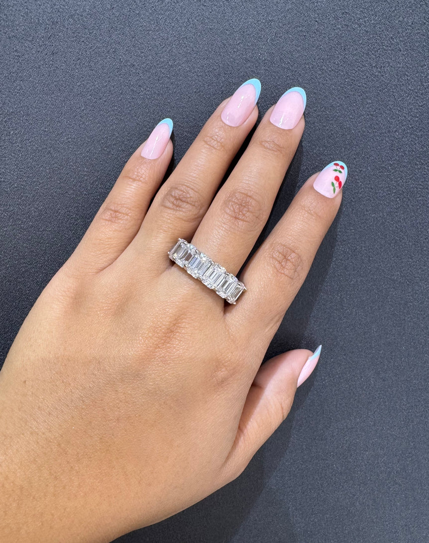 Modern Emerald-Cut Moissanite Eternity Diamond Band Ring