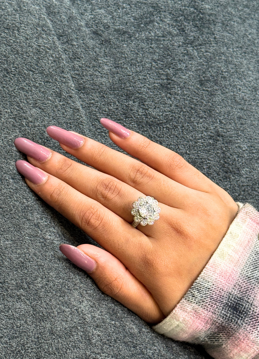 925 Silver Sparking Flower Diamond Ring
