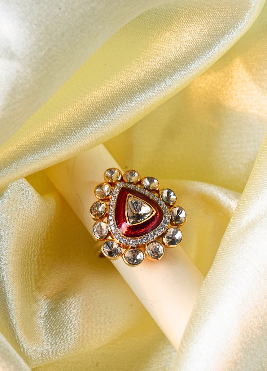 925 Silver Meenakari Polki Ring