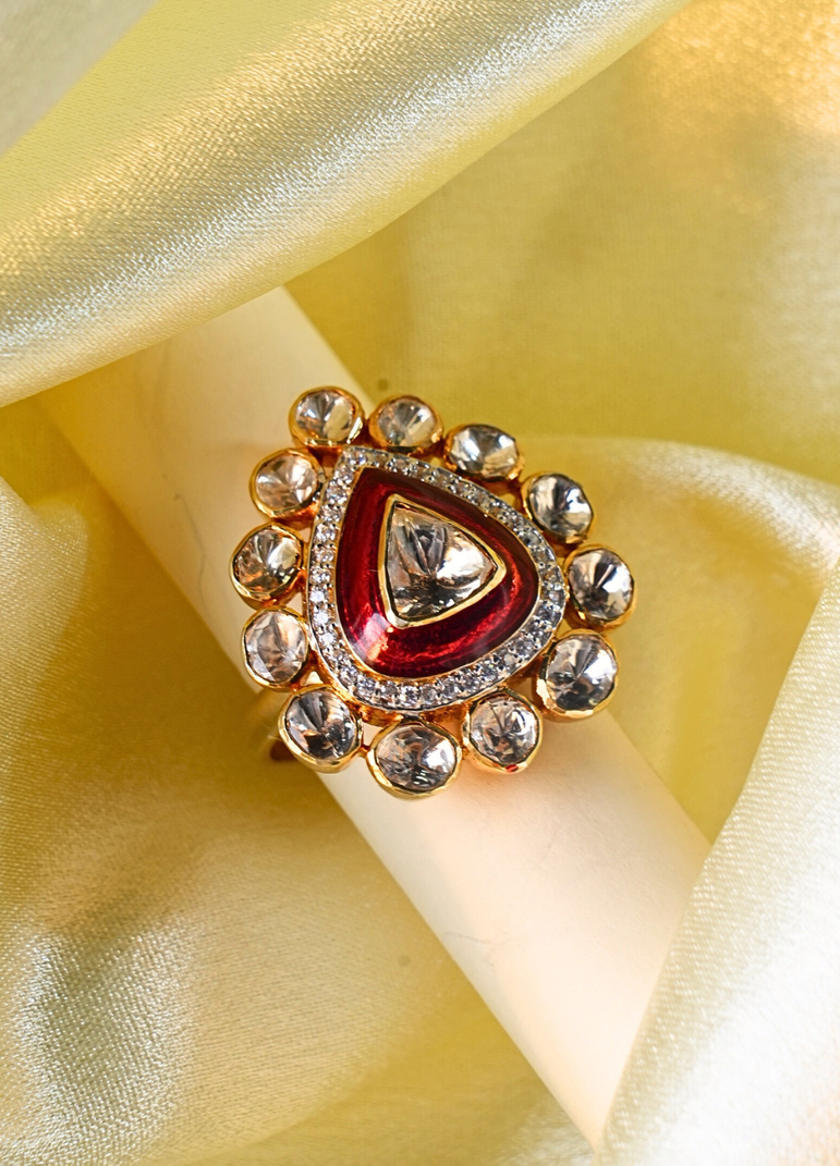 925 Silver Meenakari Polki Ring