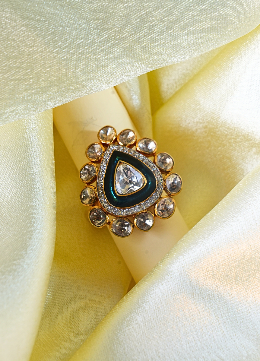 925 Silver Meenakari Polki Ring