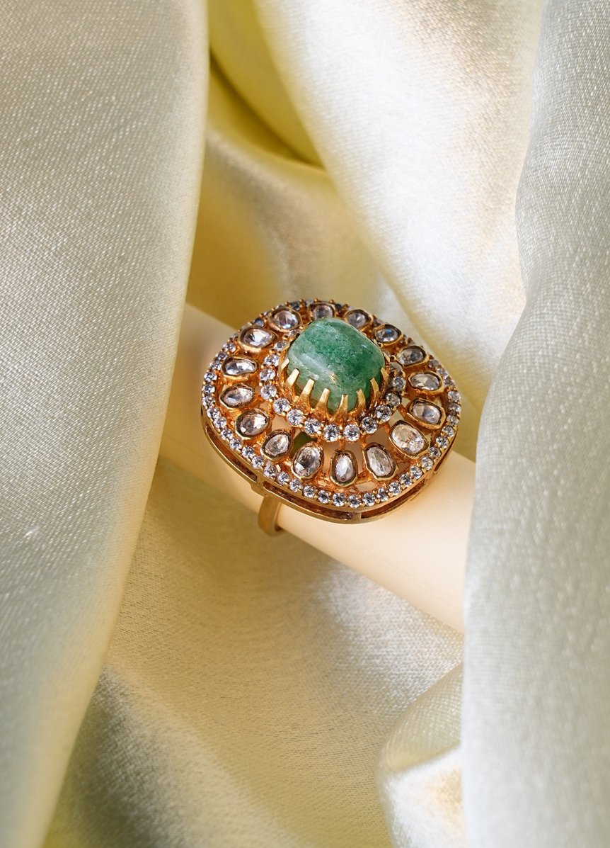 POLKI RING WITH LIGHT GREEN STONE