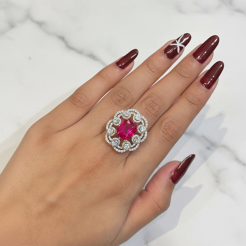 Square Ruby Statement Moissanite Diamond Ring