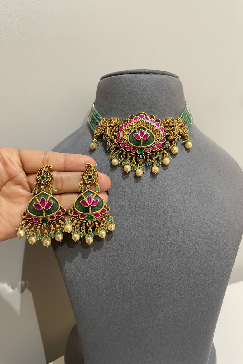 Divine Lotus Nakshi Gold Look Choker