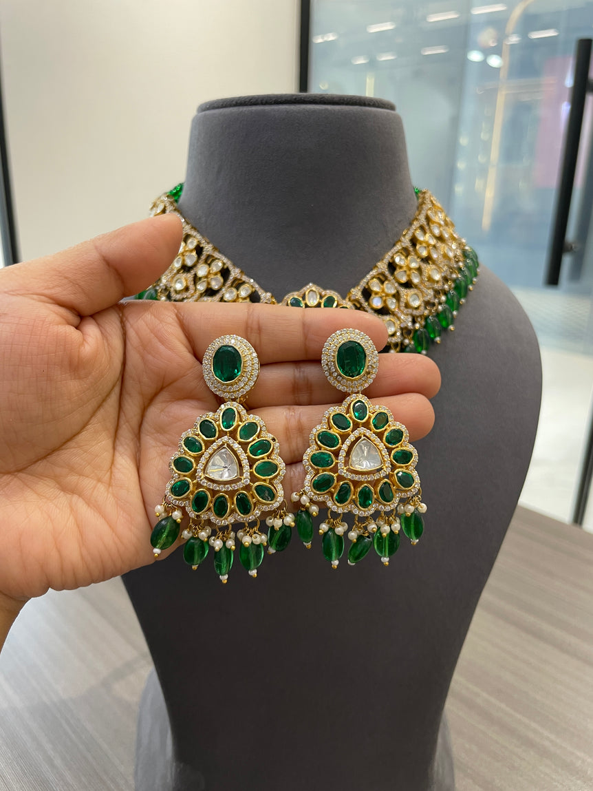 925 Silver Virelia Bridal Polki Necklace Set