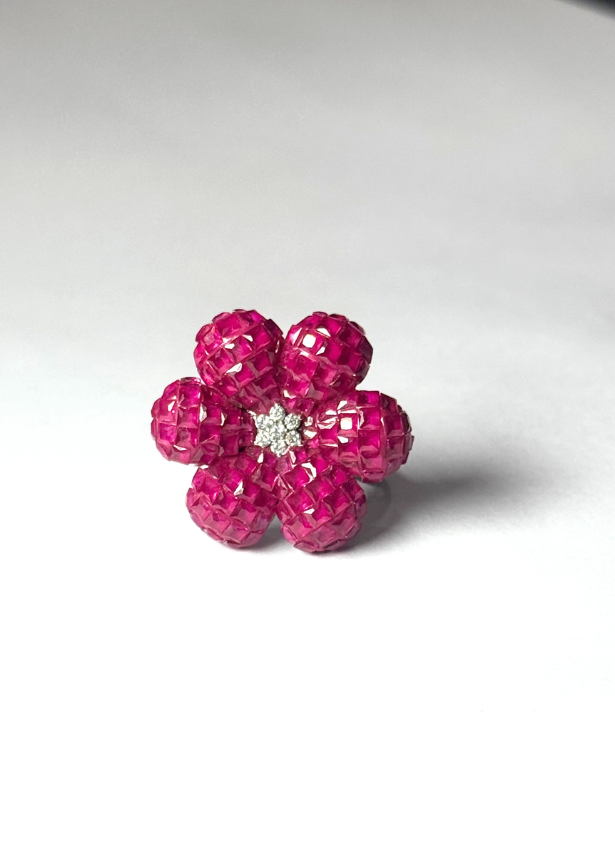 925 PURE SILVER BEAUTIFUL PINK FLOWER RING