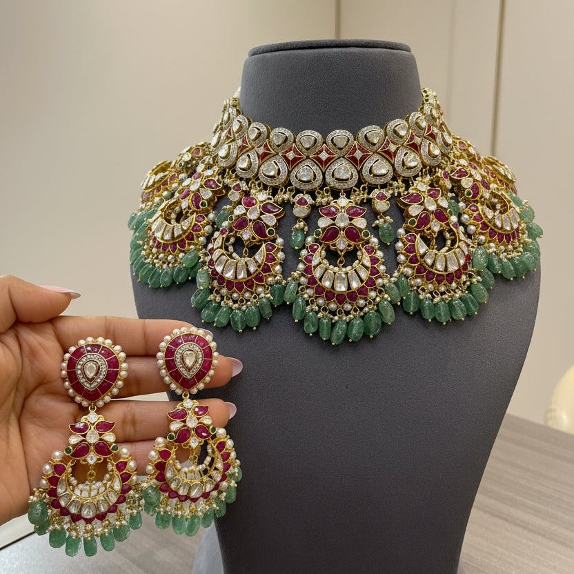 Royal Ruby Emerald Polki Set