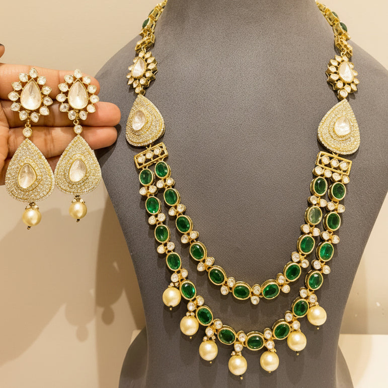 Royal Emerald & Polki Double-Strand Haar Set