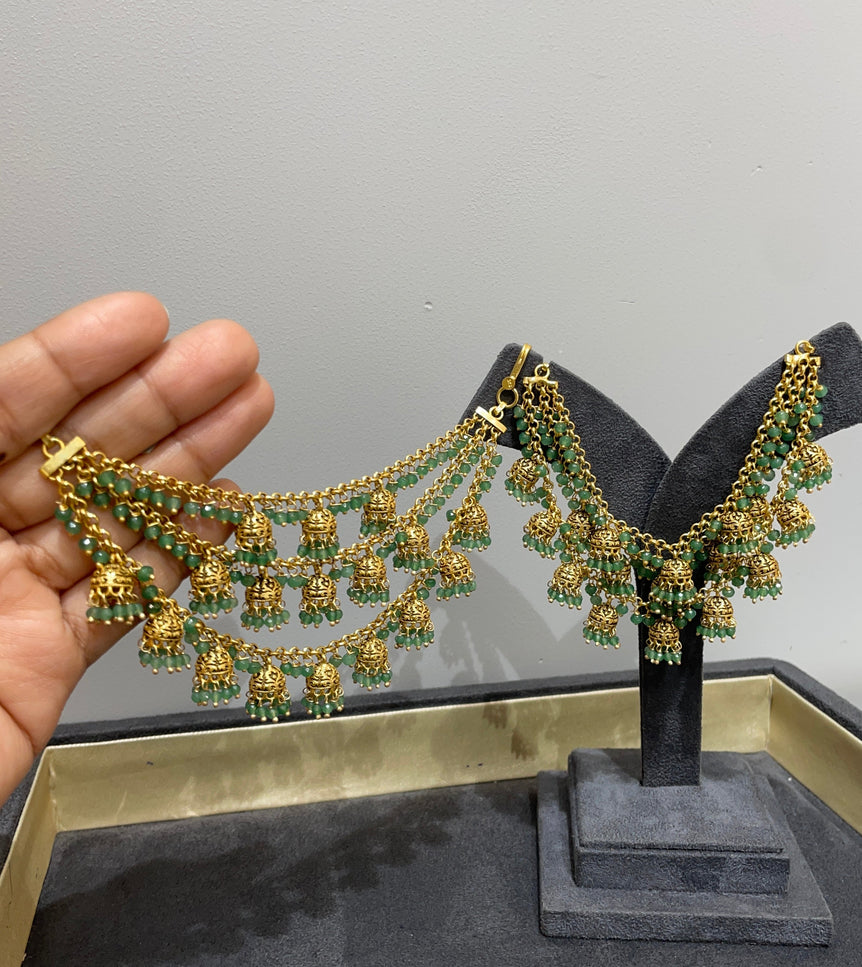 925 Silver Green Beads Small Jhumki Drops Kanchain
