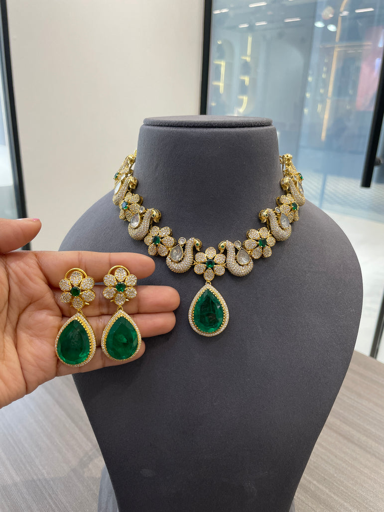 BEAUTIFUL PEACOCK SILVER POLKI SET