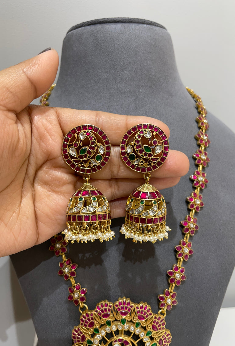 925 Silver Ruby Mor Long Necklace Set