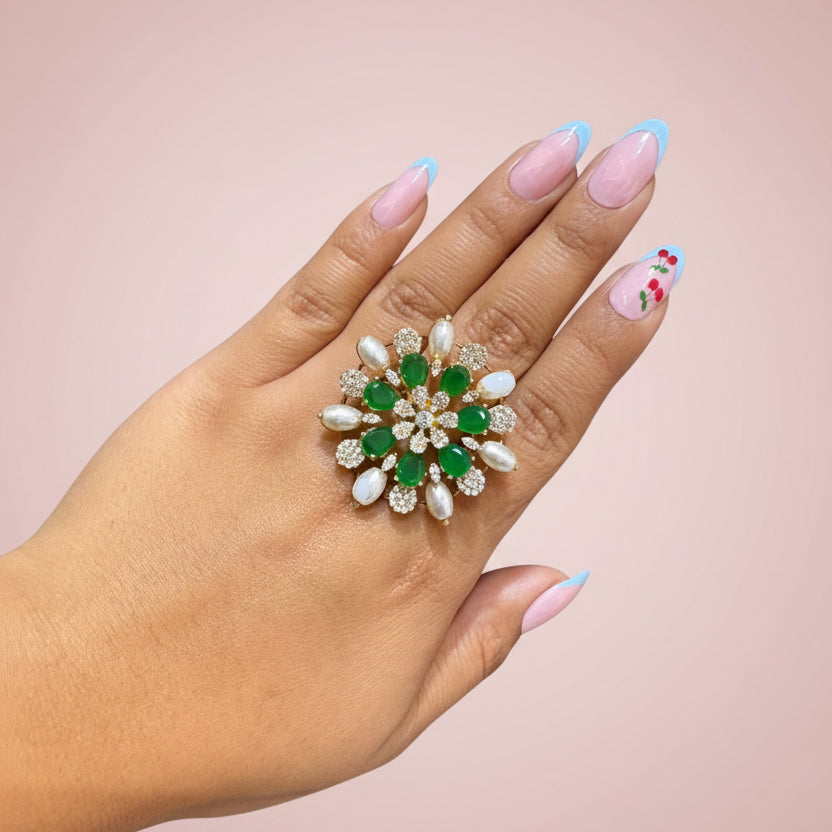 Fancy Big Ring With White Pearls Diamond Ring