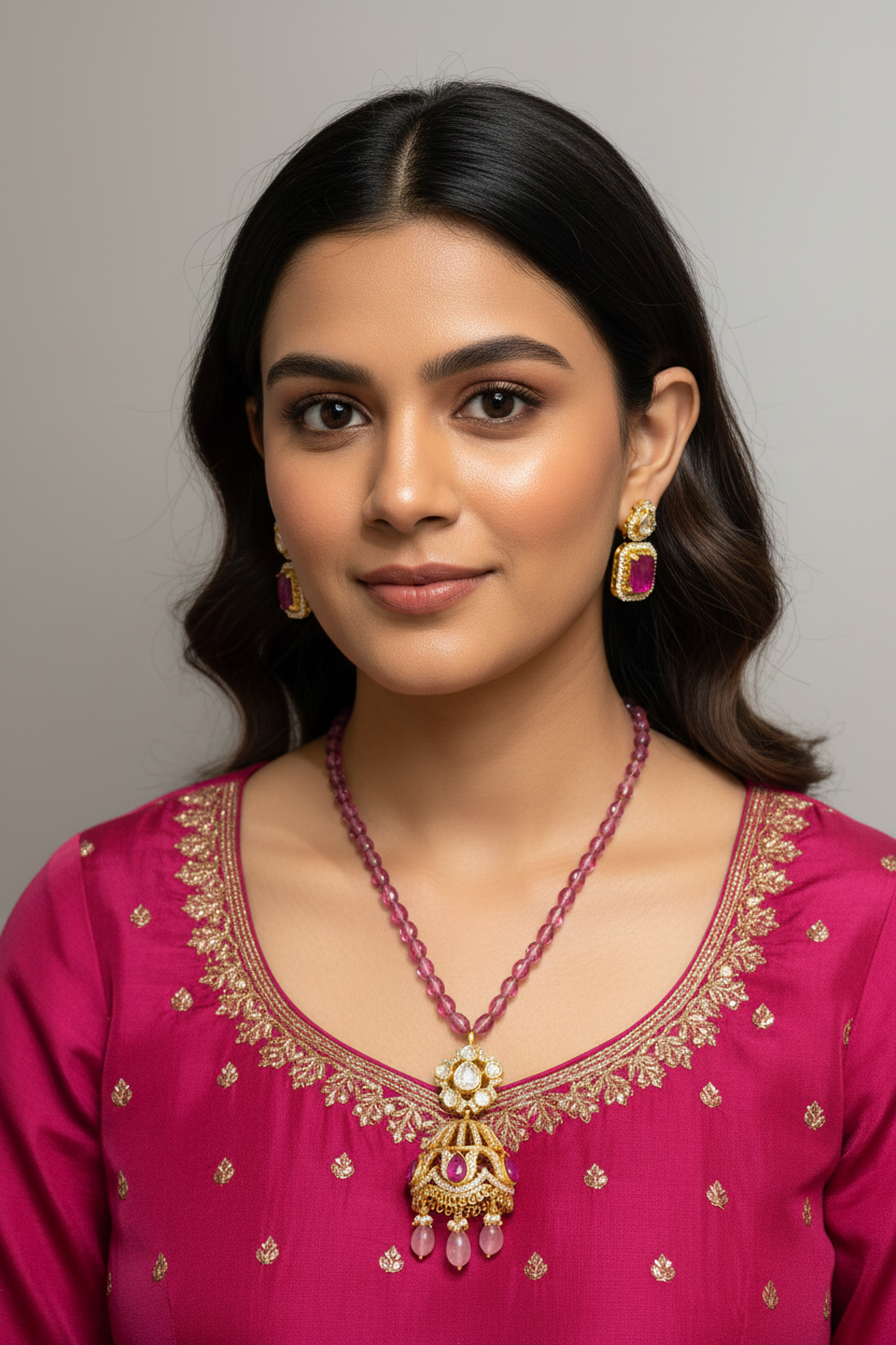 Jhumka Moissanite Polki Pendant Set