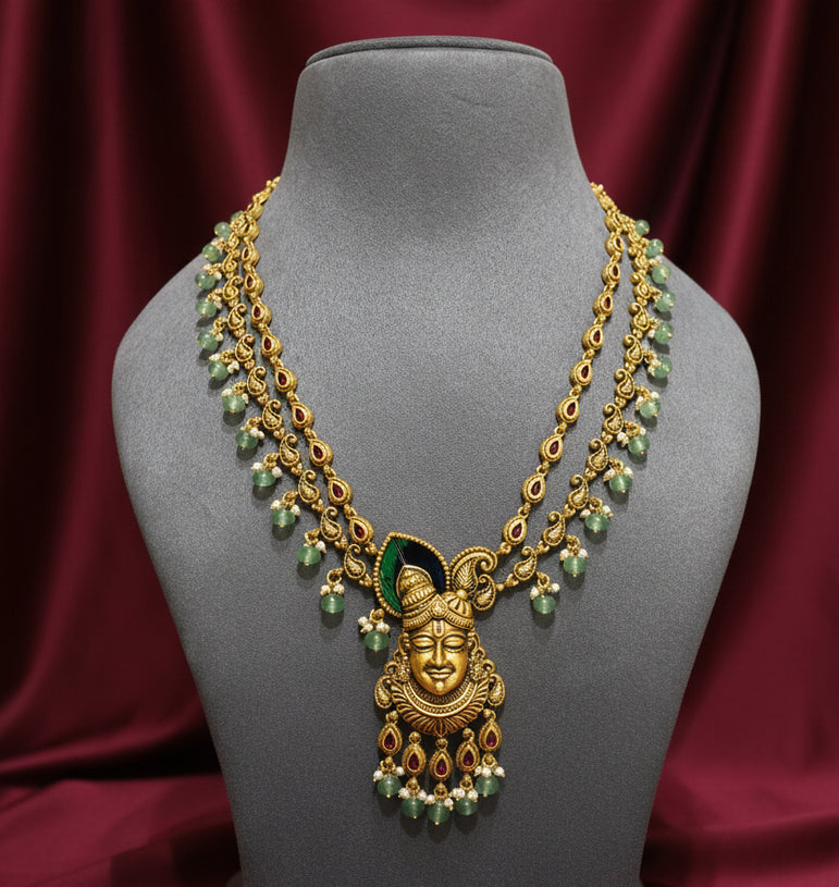 Antique Gold Sculpted Lord Shrinathji Long Set