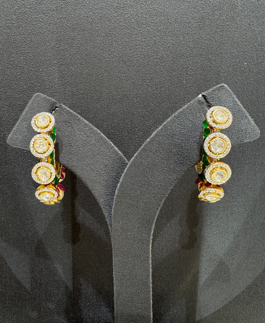 925 Silver Heavy Pearl & Polki Reversible Hoop Earrings